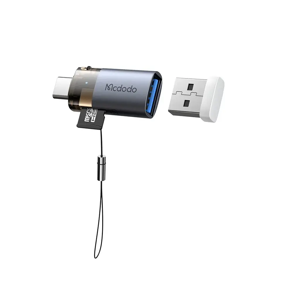 McDodo 2-in-1 USB-A to USB-C Transfer Adapter Built-in TF Card Reader with Lanyard