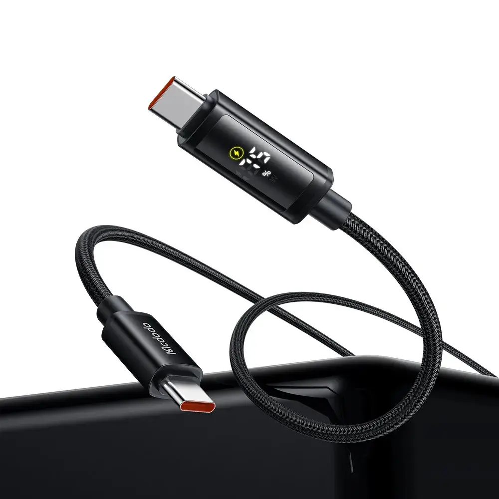 McDodo Dual LED Display 100W USB-C to USB-C Black Data Cable 1.2m (Power Display for other USB-C devices&Battery Level Displayfor iPhone/iPad)