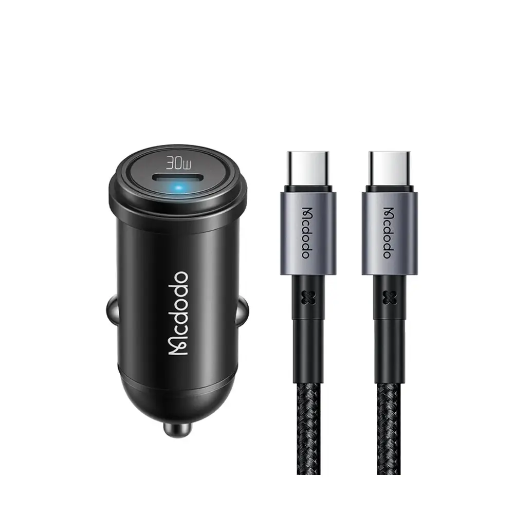 McDodo 30W 1C PD Fast Black Car Charger +USB-C to USB-C 1.2m Cable 