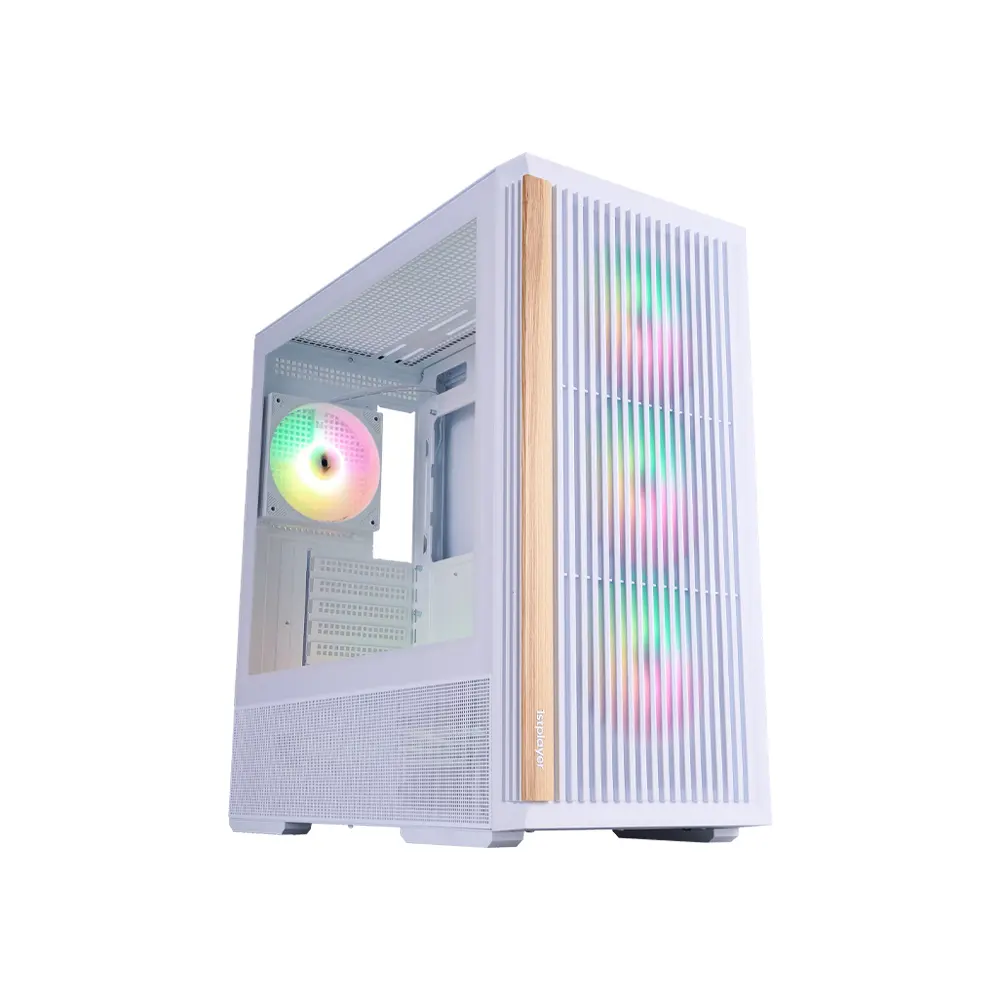 1stPlayer WD5 Middle Tower Light Wood White Gaming ATX Case (Support 10 Fans)